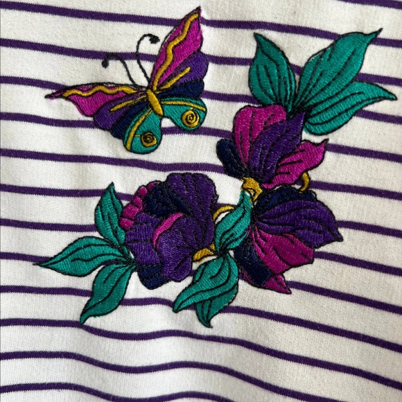Blast petites striped 3/4 sleeve sweater with floral embroidery - Picture 2 of 4